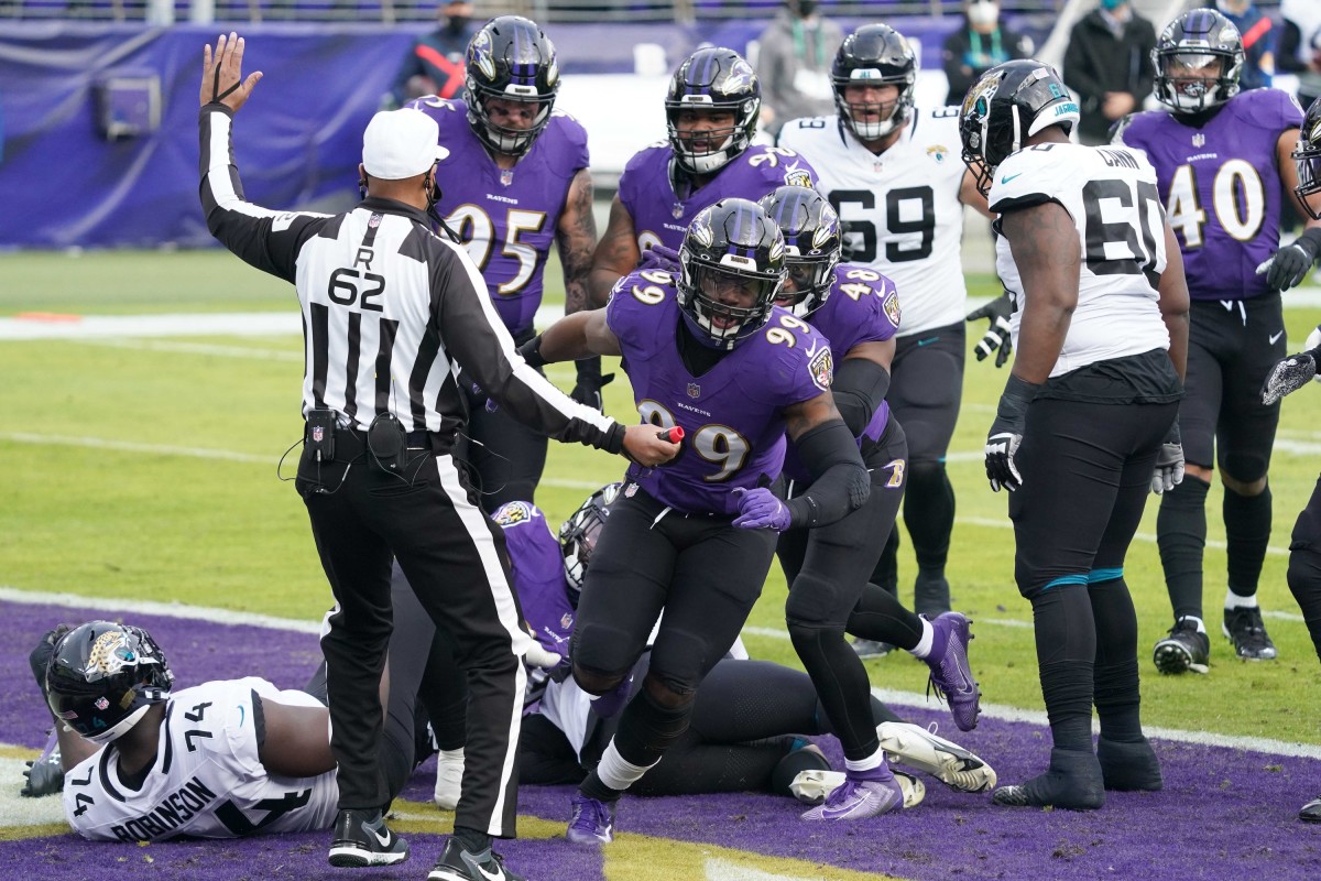 Judon reacts after sacking Jacksonville Jaguars quarterback Gardner Minshew II.